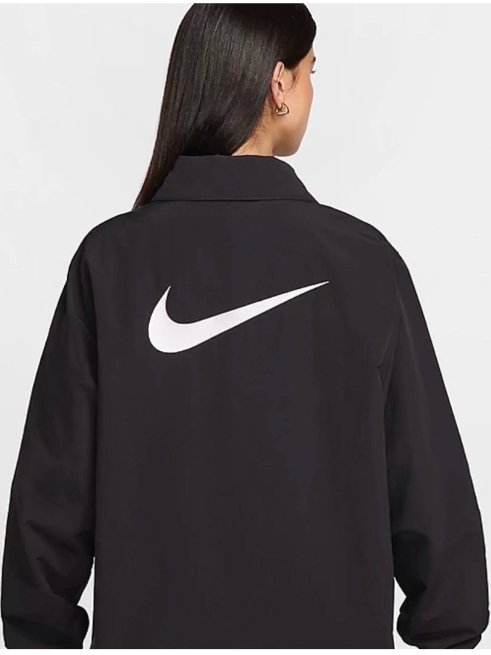 Nike NSW Essentials Woven UV Coaches Jacket Oversized Fit Womens Small NWT Black